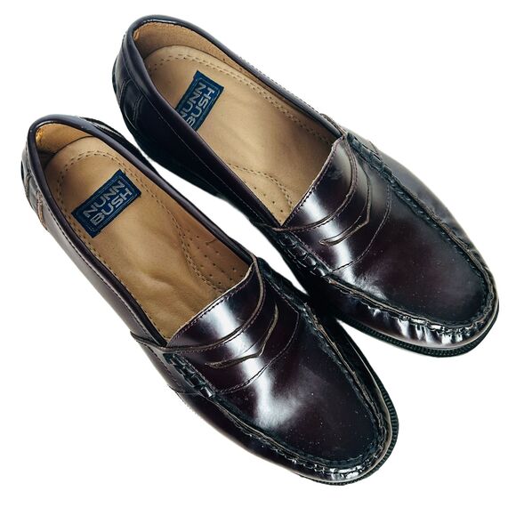Nunn Bush Lincoln Moc Toe Penny Loafers 9.5 W Shoes Burgundy Leather Excellent!